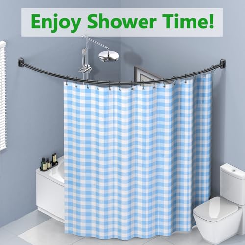 Curved Shower Curtain Rod, Adjustable 45-72 Inches Curved Shower Rod, Rustproof Shower Curtain Rod, Never Fall Telescoping Design for Bathroom, Black, Need to Drill - color: Black