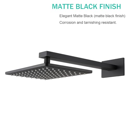 16 Inch Shower Arm With Flange, Wall-Mounted Rain Shower Head Extension Arms,Made of Thicken Stainless Steel for Bathroom Rainfall Shower,Matte Black,SE-91118-16MB - color: Matte Black(91118)