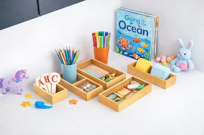 5-Piece Bamboo Drawer Organizer Set – Versatile Storage Trays for Kitchen, Bathroom, Office, Makeup, Jewelry & More – Drawer Dividers, Utensil Organizer & Storage Bin Set (5 Pieces)