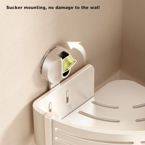 Corner Shower Caddy Suction Cup Shower Shelf Corner No Drilling Bathroom Shower Organizer Storage Rack Adhesive with Towel Bar Hooks(2-Pack, Ivory)
