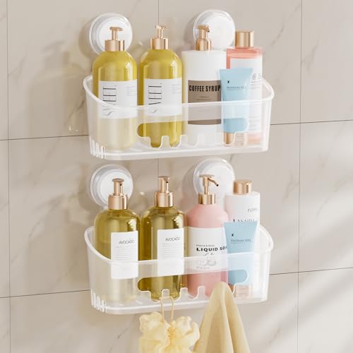 TAILI Shower Caddy Suction Cup, Heavy Duty Bathroom Organizer, Removable Shelves for Inside Shower, Shampoo, Waterproof Suction Plastic Storage for Bathroom Accessories Holder, Frosted Clear - style: 2 × Frosted Clear