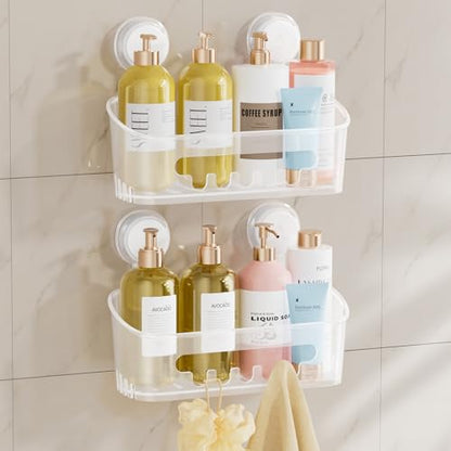 TAILI Shower Caddy Suction Cup, Heavy Duty Bathroom Organizer, Removable Shelves for Inside Shower, Shampoo, Waterproof Suction Plastic Storage for Bathroom Accessories Holder, Frosted Clear - style: 2 × Frosted Clear