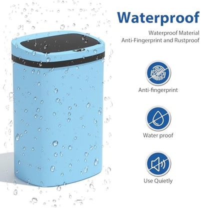 13 Gallon/50 L Kitchen Trash Can with Lid, Garbage Can with Touch-Free Lid, Cute Automatic Trash Can Bathroom Trash Bin, Motion Sensor Waterproof Trash Bin - color: Blue, size: 1 Trash Can