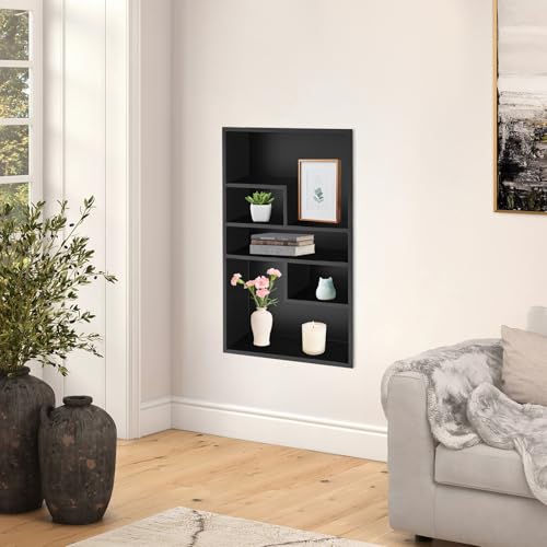 Stainless Steel Recessed Medicine Cabinet 14 * 24, Rust-proof Metal Wall Niche, In Wall Shower Niche Shelf Insert Replacement, Recessed Medicine Cabinets w/ 5 Compartments, for Bedrooms (Black) - color: Black