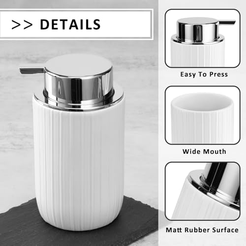Soap Liquid Dispenser Ceramic with Easy-to-Press Pump Hand Liquid Dispenser for Shampoo Bathroom Countertop 13.5 oz - color: Liquid-stripes Silverwhite