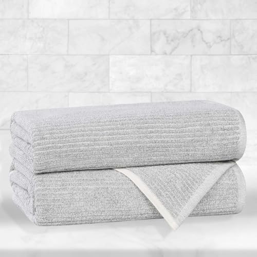 Superior Destin Viscose Cotton Blend Medium Weight Towels, for Bathroom, Shower, Spa, Plush, Quick Dry, Ultra-Soft Towels, Bath Essentials, Ribbed Design, Bath Towels, Set of 2, Platinum - color: Platinum, size: Bath Towel - 2PC