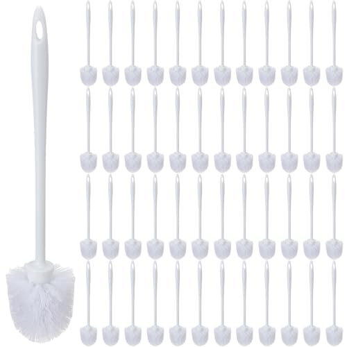 Tioncy 50 Pcs 14.2 Inch Toilet Brushes for Bathroom Bowl Scrubber | Long Handle Deep Cleaning, Commercial Scrub Bristles, Bulk Value for Bathroom Supplies, White Durable Toilet Scrubber