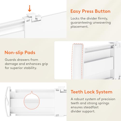 Lifewit 4 Pack 3.2" High Drawer Dividers, Expandable Dresser Organizers | 10.5"-16.5" Expandable White Plastic Drawer Separator for Dresser, Kitchen, Closet, Nursery, Office Organization & Storage
