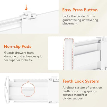 Lifewit 4 Pack 3.2" High Drawer Dividers, Expandable Dresser Organizers | 10.5"-16.5" Expandable White Plastic Drawer Separator for Dresser, Kitchen, Closet, Nursery, Office Organization & Storage