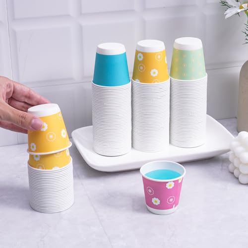 Tamone 600 Pack 3 oz Bathroom Cups, Mouthwash Cups with Flower, Pink, Yellow, Blue Small Disposable 3 oz Paper Cups for Party, Picnic, BBQ, Travel, Home & Event - color: pink & yellow & blue
