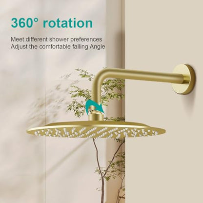 All Metal Rain Shower Head - Heavy Duty Stainless Steel, Easy Install, High Water Flow, Ultra-Thin Modern Design for Bathroom (F-Brushed Gold, 10) - color: Brushed Gold, size: 10