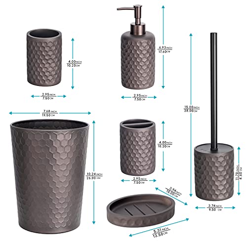 Bathroom Accessory Set - 6 pcs Bronze Bathroom Accessories Set with Trash Can, Toothbrush Holder, Toothbrush Cup, Soap Dispenser, Soap Dish, Toilet Brush with Holder - Accessoire Salle de Bain - color: Warm Gray