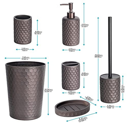Bathroom Accessory Set - 6 pcs Bronze Bathroom Accessories Set with Trash Can, Toothbrush Holder, Toothbrush Cup, Soap Dispenser, Soap Dish, Toilet Brush with Holder - Accessoire Salle de Bain - color: Warm Gray