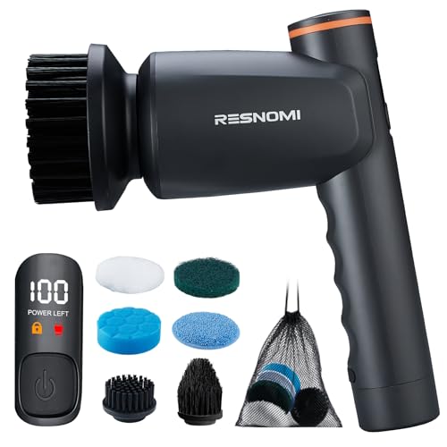 Electric Spin Scrubber,Cordless Shower Scrubber with LCD Display,Upgraded Motor 400/550RPM,2 Speeds Electric Scrubber with 6 Replaceable Heads,Handheld Cleaning Brush for Kitchen/Bathroom/Tile/Tub
