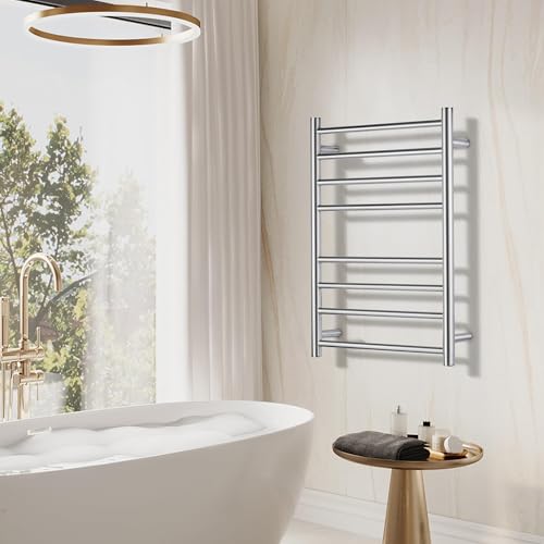 Electric Heated Towel Warmer - Wall Mounted Bathroom Towel Rack, Plug-in Design & Brushed Stainless Steel Finish 8 Bar (Polished) - color: Polished With Single Press, size: 8 Bar
