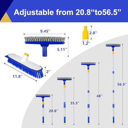 12" Wide Floor Scrub and Grout Brush Set With Long Extendable Handle - Stiff Bristle Heavy Duty Cleaner for Tile, Deck, Garage, Kitchen, Bathroom - color: White+blue