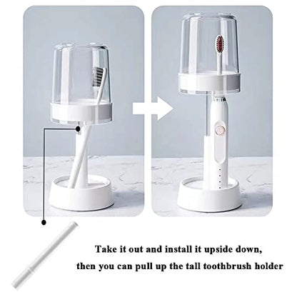 Toothbrush Holder with Cup/Cover Contains 2 Slots, Compatible with Electric Toothbrushes and Conventional Toothbrushes, Can Store Toothpaste Meiloi