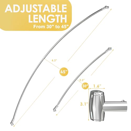 Adjustable 30-45 inches Curved Shower Curtain Rod, Premium Stainless Steel Rustproof Shower Rod for Bathroom, Need to Drill, Silver - color: Silver, size: 30-45 Inches