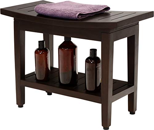 (Fully Assembled) AquaTeak Patented 24" Maluku Mocha Teak Shower Bench with Shelf - size: B. Bench Fully Assembled