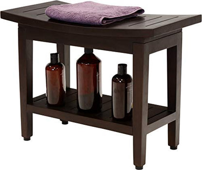 (Fully Assembled) AquaTeak Patented 24" Maluku Mocha Teak Shower Bench with Shelf - size: B. Bench Fully Assembled