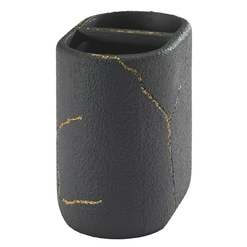 Nicole Miller - Toothbrush Holder, Resin Countertop Accessories, Dorm Room Essentials (Sydney Collection, Black/Gold) - size: Toothbrush Holder