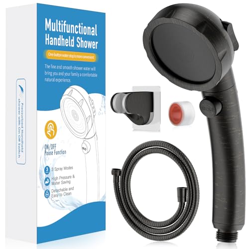 High Pressure Shower Head with Handheld, Oil-Rubbed Bronze | On Off Shower for RV, Water Saving Shower Head with Stop Button and 3 Modes, Detachable RV Shower Head with Hose and Bracket - color: Oil Rubbed Bronze