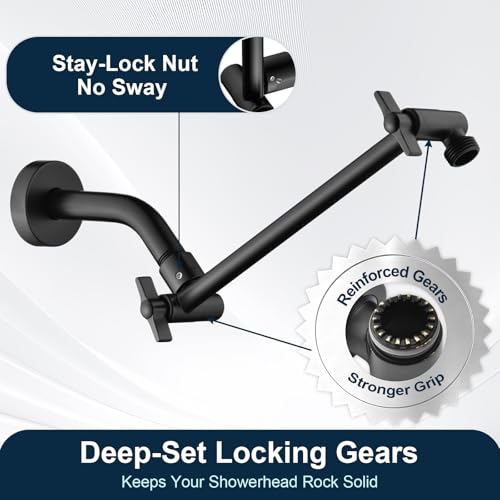 BRIGHT SHOWERS Shower Head Extension Arm with Locking Nut,Solid Brass 10 Inch Universal Shower Arm Extender for Rain and Handheld Showerhead, Height & Angle Adjustable, Matte Black - color: Matte Black, style: 10 Inch
