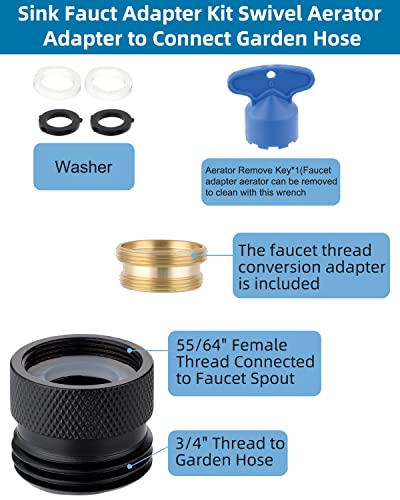Hibbent Faucet to Garden Hose Adapter Kit, Female to Male Sink Brass Garden Hose Attachment with Washer & Aerator Key, Matte Black - color: Matte Black