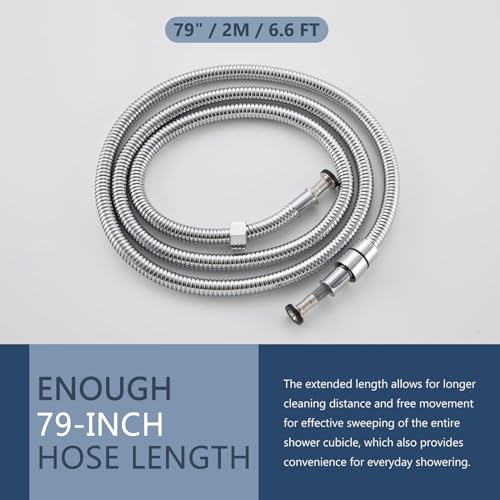 Angle Simple Replacement Shower Hose 79", Extension Hose 1/2" IPS, Chrome | Stainless Steel, Suitable for Handheld Shower Head, Dog Bathing, Bathroom Washing, Flexible, No Tangles - color: Chrome, size: 79 Inch