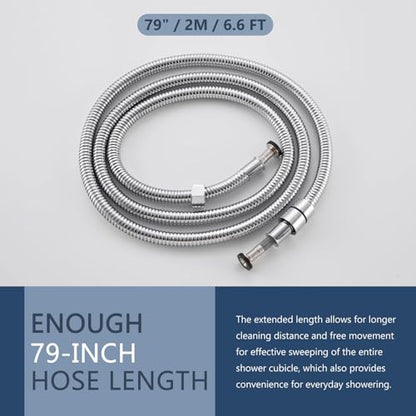 Angle Simple Replacement Shower Hose 79", Extension Hose 1/2" IPS, Chrome | Stainless Steel, Suitable for Handheld Shower Head, Dog Bathing, Bathroom Washing, Flexible, No Tangles - color: Chrome, size: 79 Inch
