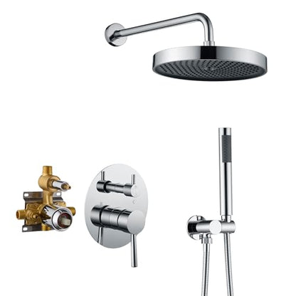 Chrome Shower Faucets Sets Complete, Shower Fixtures, Shower System with 10 Inch Rainfall Shower Head And High Pressure Handheld, Brass Valve with Pressure Balance Cartridge - style: 10-inch Chrome