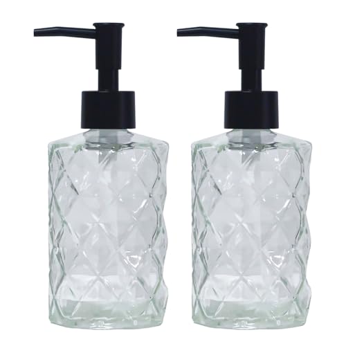 YYTSGG Crystal Clear Glass Soap Dispenser with Black Pump, 2 Pack 12oz | Diamond Hand Dispenser, Refillable Lotion Dispenser & Dish Soap Dispenser, Bathroom Soap Dispenser for Liquid, Shower Gel - color: Transparent