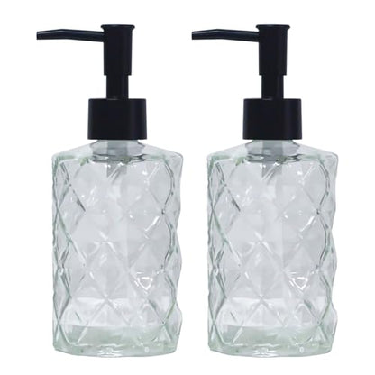 YYTSGG Crystal Clear Glass Soap Dispenser with Black Pump, 2 Pack 12oz | Diamond Hand Dispenser, Refillable Lotion Dispenser & Dish Soap Dispenser, Bathroom Soap Dispenser for Liquid, Shower Gel - color: Transparent