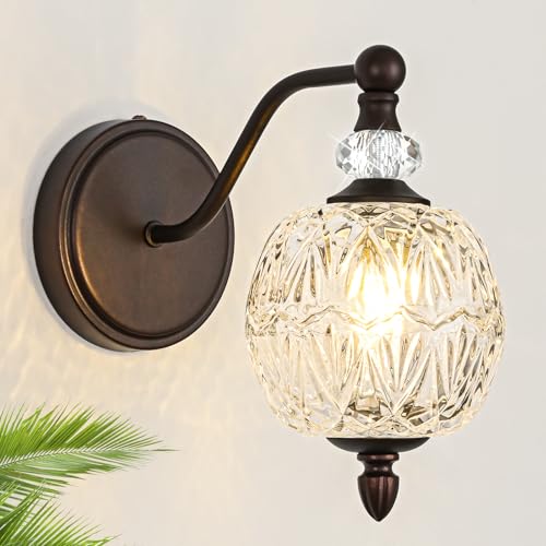 1 Piece Vintage Wall Sconce, 1-Light Mid Century Oil Rubbed Bronze Finish Wall Sconce with Globe Glass Shade, Retro Light for Bathroom, Bedroom, Living Room,Powder Room - color: Oil-Rubbed Bronze, size: 1 Light