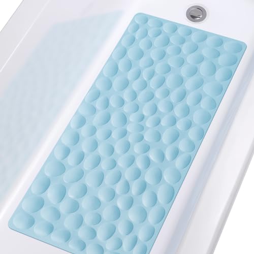 Non-Slip Bathtub Mat OTHWAY Soft Rubber Bathroom Bathmat with Strong Suction Cups (Lake Blue, 16x31.5 inch) - color: Lake Blue, size: 31.5" x 16" (Rectangular)