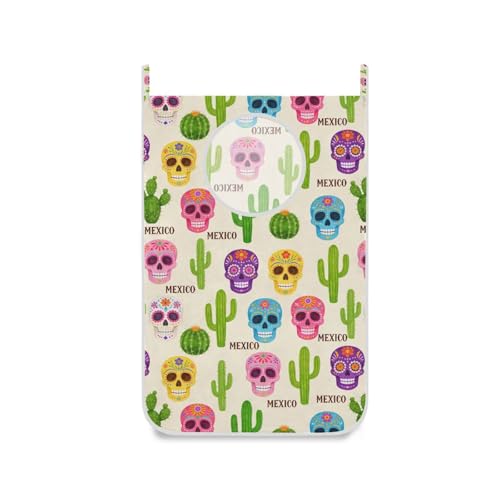 2PCS Hanging Laundry Hamper Bag Over the Door Laundry Hamper Wall Hamper Large Dirty Clothes Hamper with Stainless Steel Hooks 29.5x20Inch Beige Boho Mexico Skulls Cactus - color: Beige Boho Mexico Skulls Cactus, size: 2 PCS