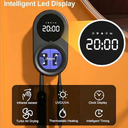 iHave UV Toothbrush Sanitizer Holder 2 Slots Wall Mounted Wave Sensor Auto - color: Black