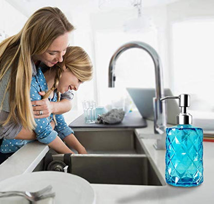 JASAI 12 Oz Diamond Design Soap Dispenser with Rust Proof Soap Pump | Kitchen Soap Dispenser for Bathroom, Hand Soap, Dish Soap (Clear Blue). - color: Blue