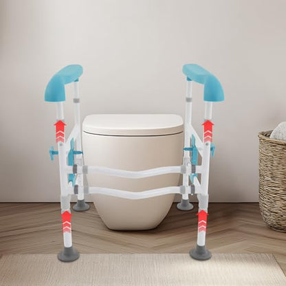 Toilet Safety Rails, Adjustable Height & Width Toilet Safety Frame, Foldable Handicap Toilet Handles for Seniors, Handicap, Disabled, 360° Rotatable Clamps, Fit Most Toilets (330 LBS Blue)