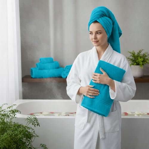 8 Piece Bath Towels for Bathroom - 100% Cotton, Soft Absorbent Bathroom Towels Set - 2 Extra Large Bath Towels, 2 Hand Towels & 4 Washcloths - Hotel Spa Thick Plush Towel, Turquoise - color: Turquoise (Pack of 8)
