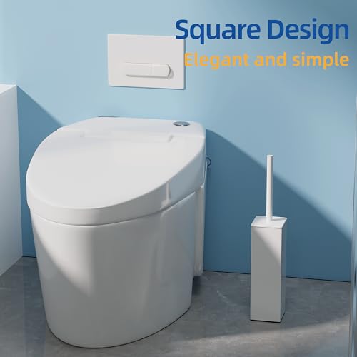 RUACQ Toilet Brush and Holder Set, Square, White, 2 Pack | SUS304 Stainless Steel Handle, Toilet Cleaner Brush with Durable Scrubbing Bristles, Splash-Proof - color: White, size: 2 packs