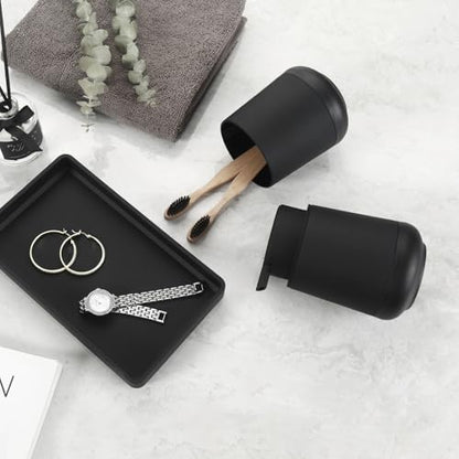 GAHEFY Black Bathroom Countertop Accessories Set - Foaming Soap Dispenser and Toothbrush Holder with Silicone Boot,Vanity Tray (Black Foam) - color: Black Foam
