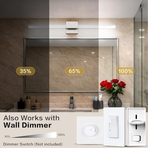 SOLFART Bathroom Light Fixture Dimmable: Brushed Nickel 24-Inch Built-in Step Dimming Vanity Lights for Bathroom ETL IP44 - color: Brushed Nickel-6000K, 5-Step Brightness Control, size: 24 inch