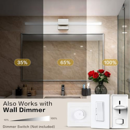 SOLFART Bathroom Light Fixture Dimmable: Brushed Nickel 24-Inch Built-in Step Dimming Vanity Lights for Bathroom ETL IP44 - color: Brushed Nickel-6000K, 5-Step Brightness Control, size: 24 inch