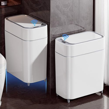 LALASTAR 2 Pack Automatic Trash Can Bathroom, Touchless Garbage Can with Lid, Slim Motion Sensor Waterproof Plastic Trash Bins for Bedroom Office Toilet, 2.3 Gallon, White+Grey Trim - color: White+Grey Trim