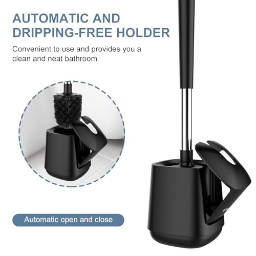 SetSail Toilet Brush and Holder 3 Pack, Self Closing Lid Toilet Bowl Brushes Holder Extra Long Handle Ventilated Toilet Brush Set for Bathroom Cleaning, Nylon Bristles, Black - color: Black, size: 3 packs