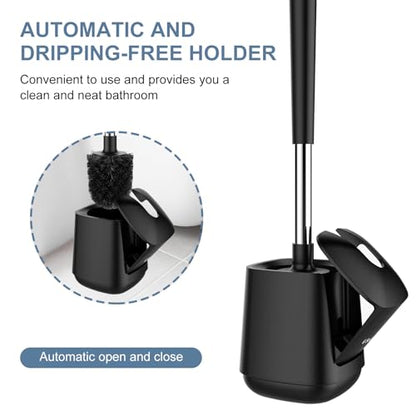SetSail Toilet Brush and Holder 3 Pack, Self Closing Lid Toilet Bowl Brushes Holder Extra Long Handle Ventilated Toilet Brush Set for Bathroom Cleaning, Nylon Bristles, Black - color: Black, size: 3 packs