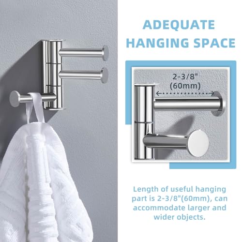 Suyar Swivel Towel Hook Polished Chrome, Bathroom Robe Holder with 3 Arms | SUS304 Stainless Steel, Screw Mount - color: Polished Chrome, size: 1 Pack