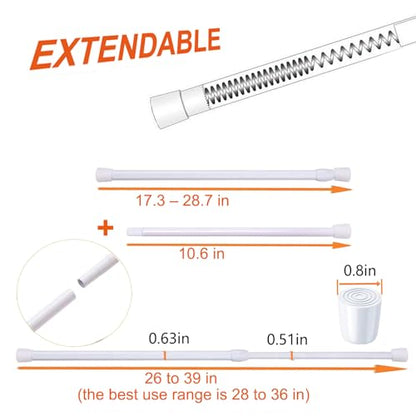 2 Pack Small Tension Rods 26 in to 39 Curtain Rods Window Rods in Extendable Width Spring Cupboard Bars for Kitchen Utensils, Closet, and Cabinet, Fit in The Spaces to Stay Up 26 to 39 in - color: White, size: 26" to 39"-2PCS