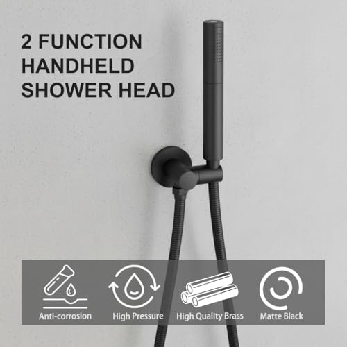 Black Shower Wand Brass Handheld Shower 7 Inch High Pressure Hand Held Shower Head High Flow Sprayer, 2 In 1 Function with 59 inch Hose, Bracket - color: Black
